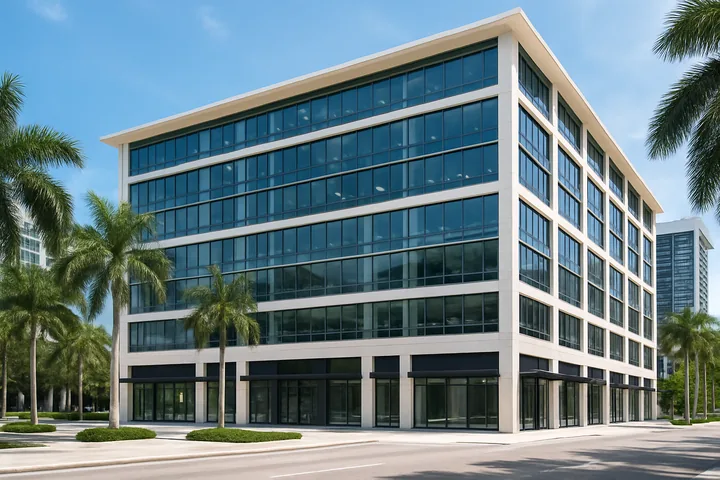 Brickell Miami glass curtain wall mid-rise office building